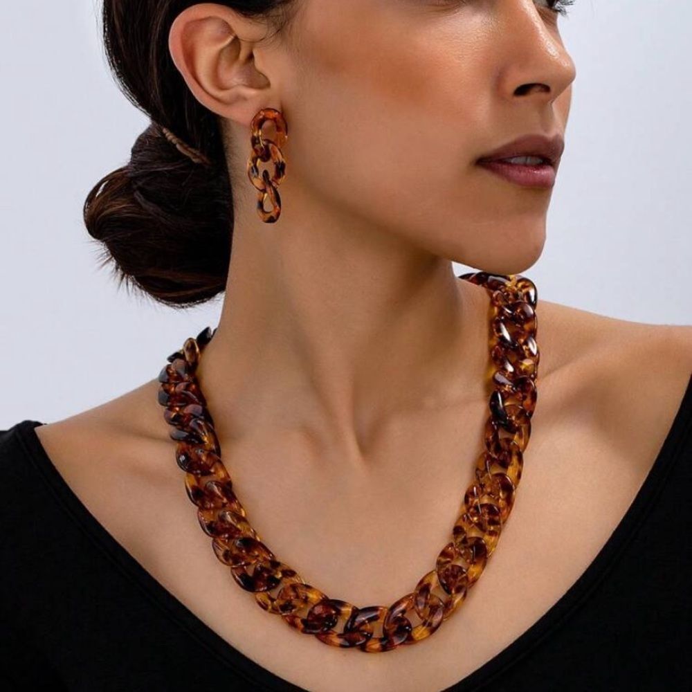 3for$20 Set Retro Mauve Leopard Acrylic Necklace & Earrings Set